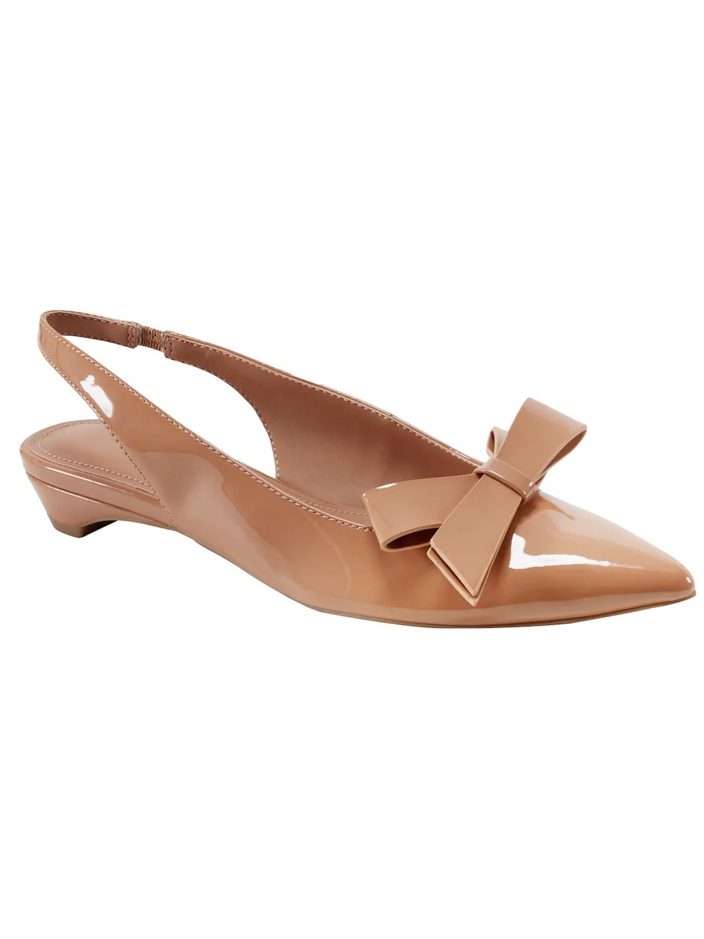 Marc Fisher Nude Patent Pointed Slingback Flats with Bow